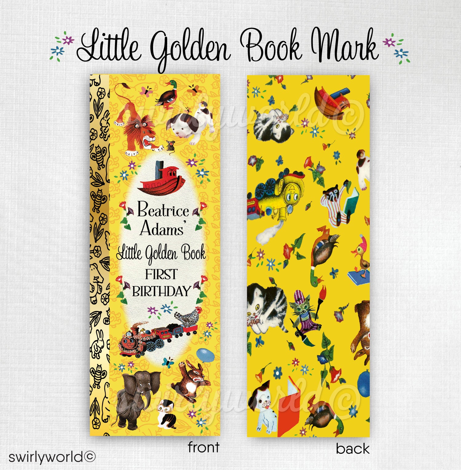 Digital Little Golden Book 1st Birthday Design Bundle. Little Golden Book Invites, Thank You, Banner, Water Labels, Bookmarks, Favors, etc.