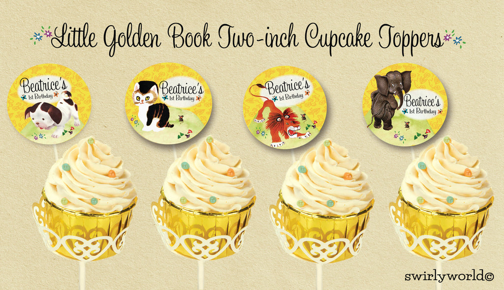Digital Little Golden Book 1st Birthday Design Bundle. Little Golden Book Invites, Thank You, Banner, Water Labels, Bookmarks, Favors, etc.