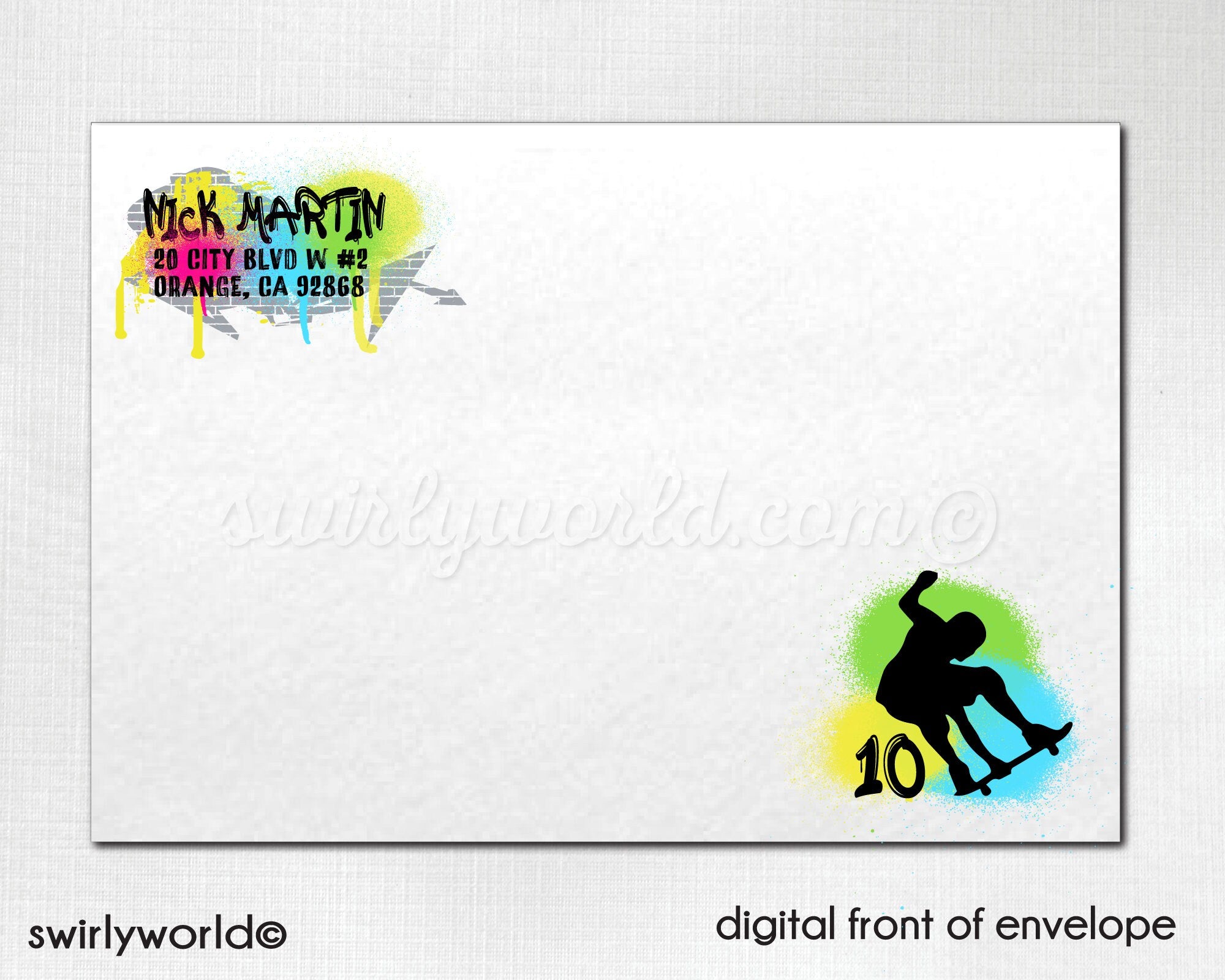 Skate Boarding Skater Graffiti Birthday. Old School graffiti wall Invitations. Skate board birthday party for boys. Graffiti theme party.