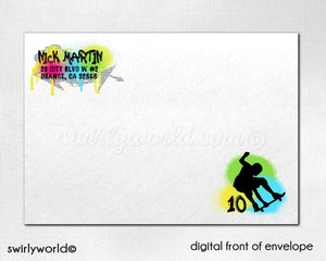 Skate Boarding Skater Graffiti Birthday. Old School graffiti wall Invitations. Skate board birthday party for boys. Graffiti theme party.