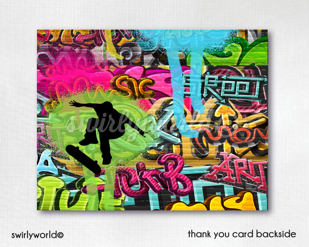 Skate Boarding Skater Graffiti Birthday. Old School graffiti wall Invitations. Skate board birthday party for boys. Graffiti theme party.