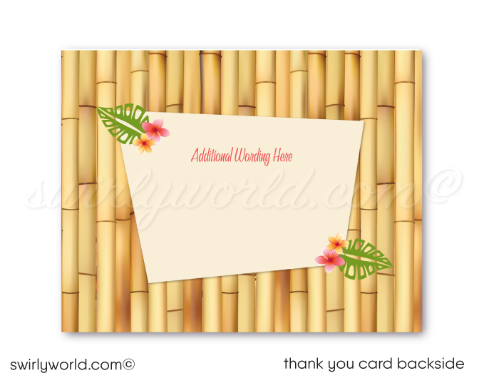 Retro cute kitschy Hawaiian hula girl tiki luau birthday party invitations; digital invitation, thank you, & envelope design.