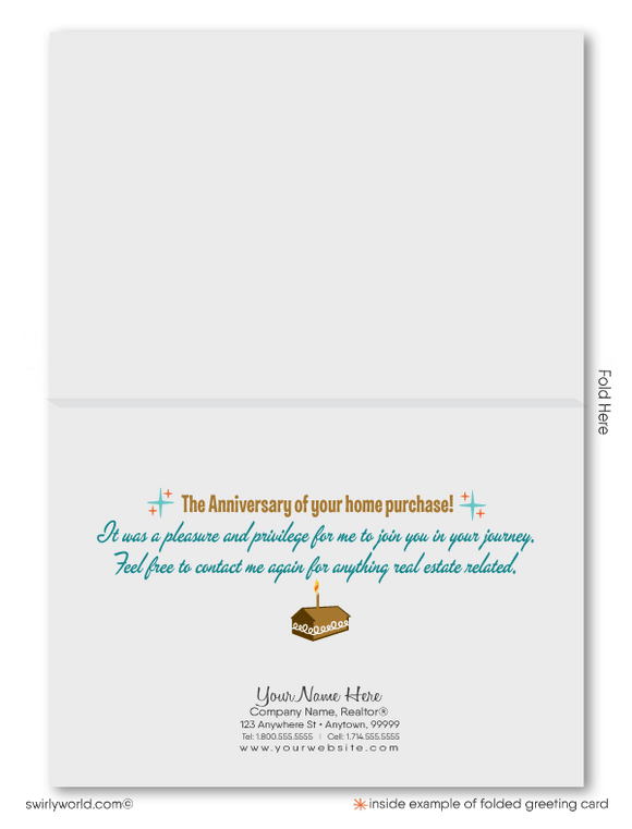 Retro Modern Cute Hostess Cupcake Happy House Anniversary Cards for Realtors®