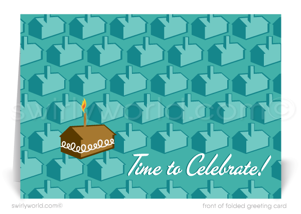 Retro Modern Cute Hostess Cupcake Happy House Anniversary Cards for Realtors®
