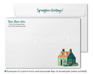 Spring Greeting Card – Vintage Cottage Garden with Custom Realtor Branding