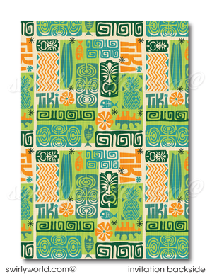 Retro Mid-Century Modern 1960s Hawaiian Tiki Luau Party Invite Digital Download