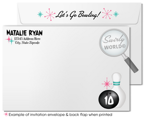 1950s Mid-Century Modern Retro Pink & Aqua Bowling Party Invitation Digital Download
