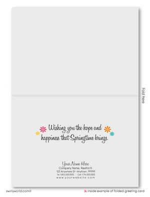 Spring Greeting Card – Vintage Row Houses with Blooming Gardens & Custom Branding