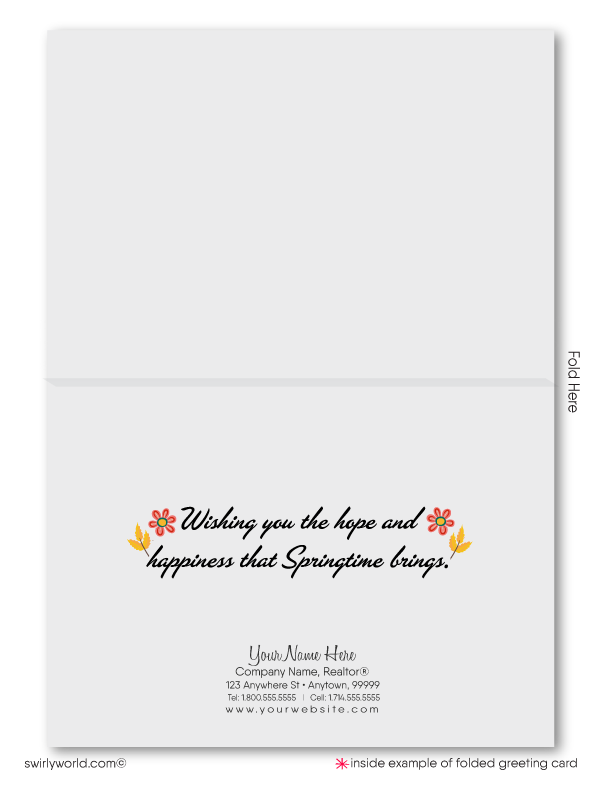 Retro modern colorful row houses neighborhood in springtime Spring greeting cards for Realtor® business professional marketing.