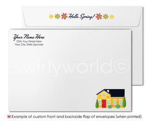 Realtor Retro Modern Colorful Row Houses Flower Springtime Greeting Cards for Clients