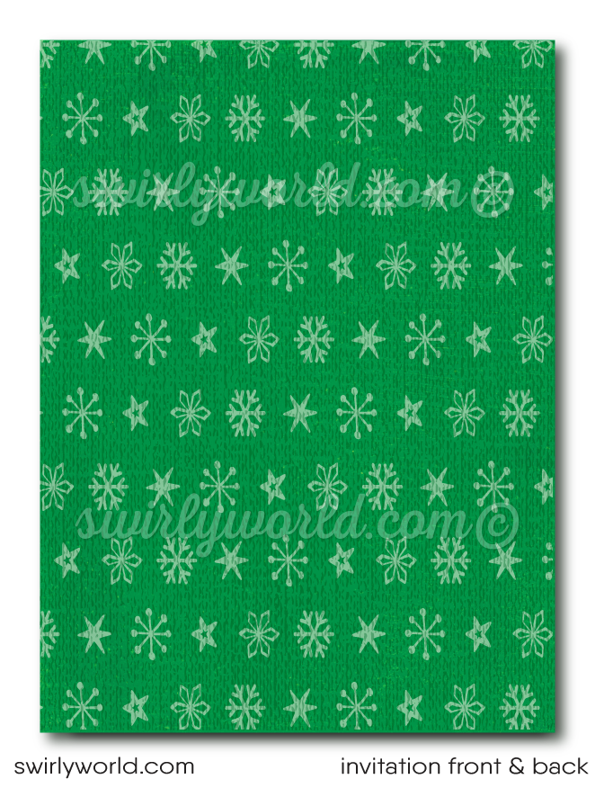 Retro Modern Santa Claus Whimsical Christmas Holiday Party Printed Invitations