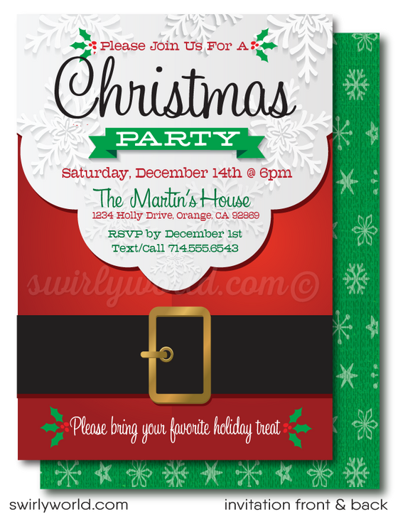 Retro Modern Santa Claus Christmas Holiday Party Invitations