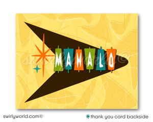 Retro atomic mid-century modern rockabilly pinup hula girl in cocktail glass Hawaiian tiki luau cocktail party invitations; digital invitation, thank you, & envelope design.