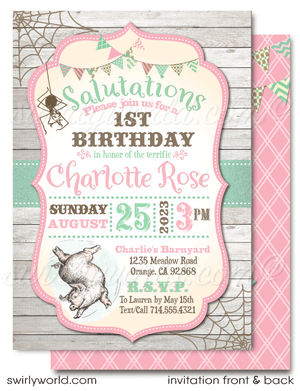 Celebrate your baby's 1st birthday with our Charlotte's Web Party Digital Download Set! 🐷🎉 Featuring Wilbur, Fern, Templeton, and Charlotte, this barnyard-themed collection includes customizable invitations and thank you cards. Easily personalize with Corjl for a memorable celebration. Download now! ✨