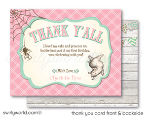 Celebrate your baby's 1st birthday with our Charlotte's Web Party Digital Download Set! 🐷🎉 Featuring Wilbur, Fern, Templeton, and Charlotte, this barnyard-themed collection includes customizable invitations and thank you cards. Easily personalize with Corjl for a memorable celebration. Download now! ✨