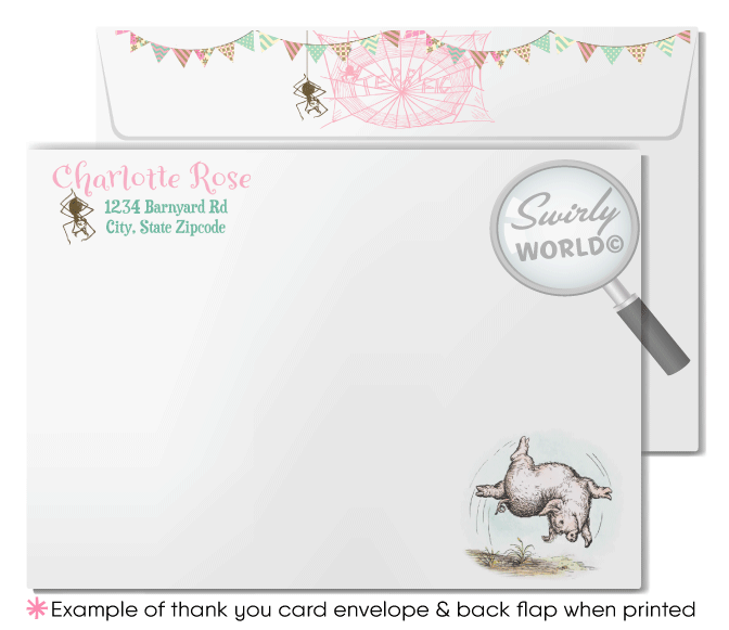 Vintage pink and mint green barnyard Charlotte's Web 1st first birthday invitations for girls; digital invitation and thank you card download bundle.