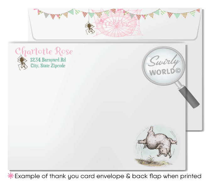 Check out this TERRIFIC vintage Charlotte's Web barnyard Wilber piglet spider 1st birthday invites for a girl; printed invitation and envelope design.