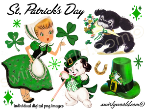 MCM mid-century modern vintage retro St. Patrick's day digital image downloads. Kitsch St Patrick's Day 1940s-1950s digital image downloads.