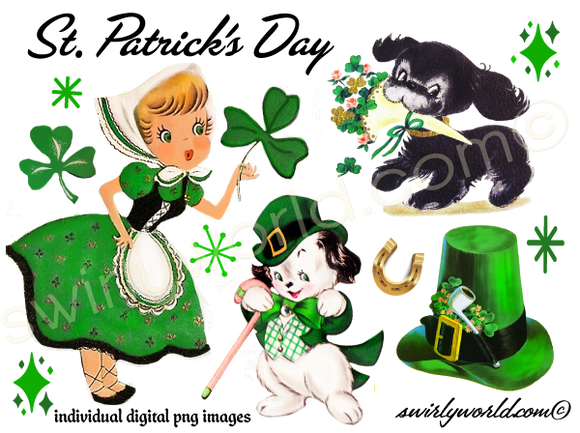 MCM mid-century modern vintage retro St. Patrick's day digital image downloads. Kitsch St Patrick's Day 1940s-1950s digital image downloads.