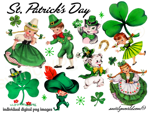 MCM mid-century modern vintage retro St. Patrick's day digital image downloads. Kitsch St Patrick's Day 1940s-1950s digital image downloads.
