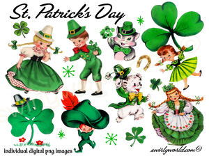 MCM mid-century modern vintage retro St. Patrick's day digital image downloads. Kitsch St Patrick's Day 1940s-1950s digital image downloads.