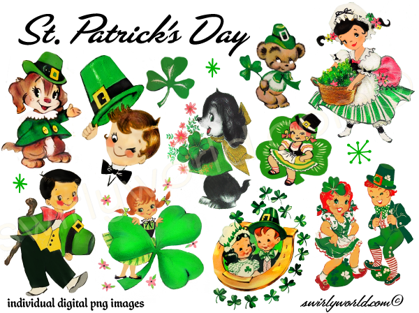 MCM mid-century modern vintage retro St. Patrick's day digital image downloads. Kitsch St Patrick's Day 1940s-1950s digital image downloads.
