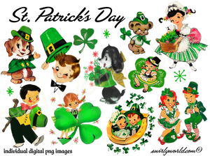 MCM mid-century modern vintage retro St. Patrick's day digital image downloads. Kitsch St Patrick's Day 1940s-1950s digital image downloads.