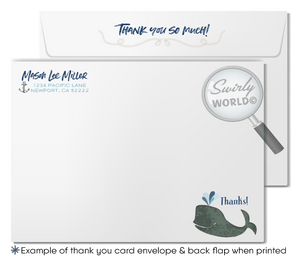 Vintage nautical under the sea whale themed aquarium 1st birthday invitations for boys or girls; digital invitation and thank you card download bundle.